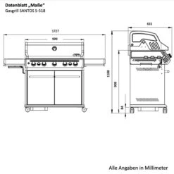SANTOS S-518 Mit Seiten- & Heckbrenner, Edelstahl Inkl. Drehspieß, Rostheber & Silikonablage & Graviertes ZWILLING Pro Messer 21 SANTOS S-518 Mit Seiten- & Heckbrenner, Edelstahl Inkl. Drehspieß, Rostheber & Silikonablage & Graviertes ZWILLING Pro Messer -Broil King Verkäufe 493743525c0ae988706c176656ff1375