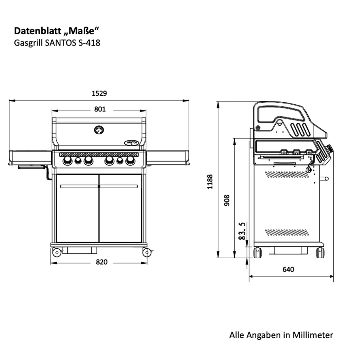 SANTOS S-418 Mit Seiten- & Heckbrenner, Edelstahl Inkl. Drehspieß, Rostheber & Silikonablage 11 SANTOS S-418 Mit Seiten- & Heckbrenner, Edelstahl Inkl. Drehspieß, Rostheber & Silikonablage – Bild 11